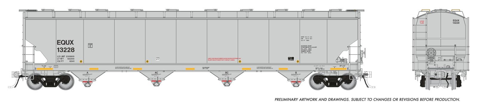 Rapido Trains HO Trinity 6241cuft Covered Hopper: EQUX (Equistar Chemi ...