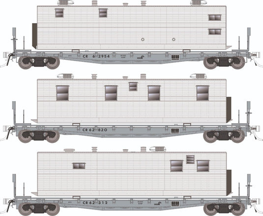 Rapido Trains HO F30A 50' Flat Car w/Camp Van: Conrail - MOW: 3-Pack #2