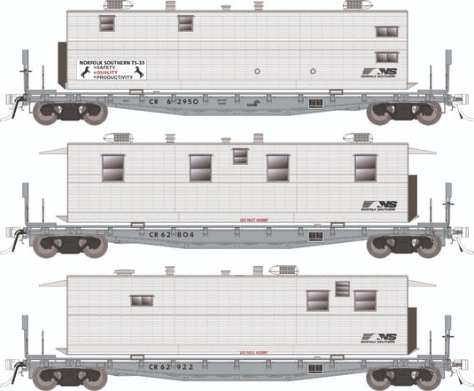 Rapido Trains HO F30A 50' Flat Car w/Camp Van: Norfolk Southern - MOW: 3-Pack #2