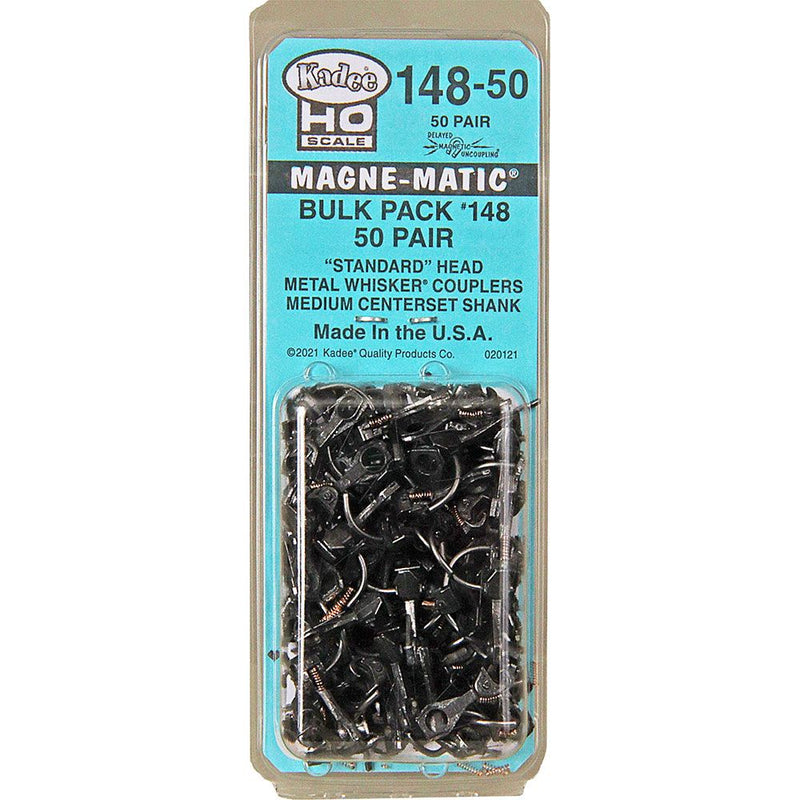 Load image into Gallery viewer, Kadee #148-50 #148 Whisker Metal Coupler Bulk Pack - Kit Medium 9/32", Centerset Shank, No Draft Gear Boxes 50 Pair
