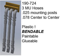 Cal Scale HO – Boyaux MU à 3 conduites, plastique, lot de 4 (190-724)