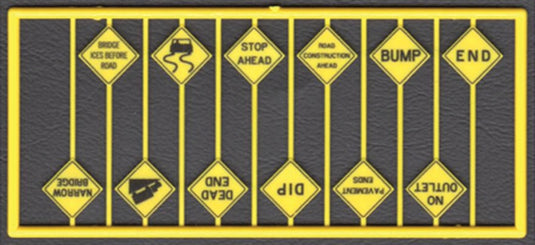 Tichy Train Group HO Panneaux routiers d'avertissement à texte - jaune avec impression noire, 12 modèles différents