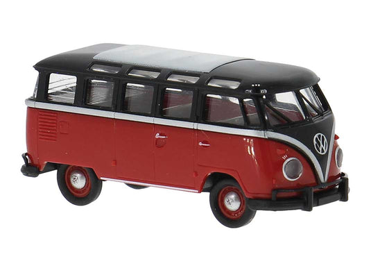 Brekina HO 1960-1963 Volkswagen Samba T1b Passenger Van - Black, Red