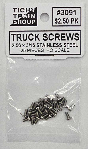 Tichy Train Group HO Stainless Steel Truck Screws for HO Freight Cars - Self-Tapping 2-56 x 3/16