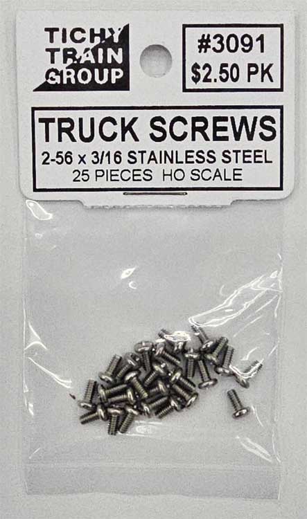 Tichy Train Group HO Stainless Steel Truck Screws for HO Freight Cars - Self-Tapping 2-56 x 3/16