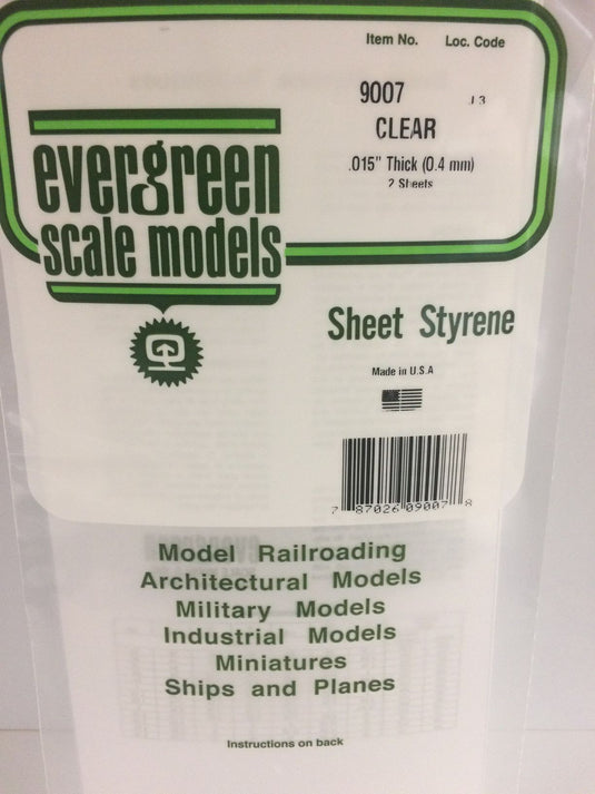 Evergreen Styrene Sheet Clear - 6 x 12  15.2 x 30.5cm - .015  .04cm pkg(2)