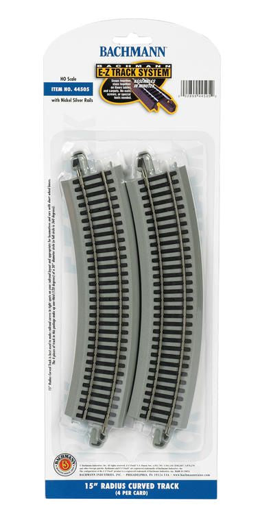 Bachmann HO E-Z Track Curved Track w/Nickel Silver Rail & Gray Roadbed - 15" Radius pkg(4)