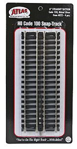 Atlas HO Straight Snap-Track(R) Nickel-Silver Rail - 6" 15.2cm (Black Ties) pkg(4)