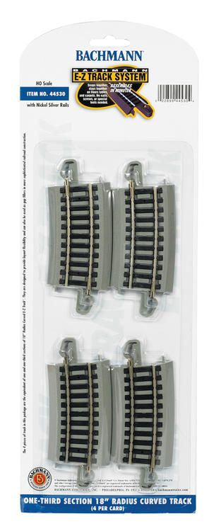 Bachmann HO E-Z Track Curved Track Nickel Silver - 1/3 18" Radius pkg(4)