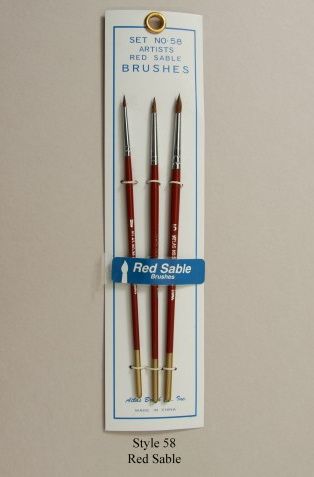 Load image into Gallery viewer, Assortiment de 3 pinceaux en martre rouge (red sable) Atlas Brush, style 58
