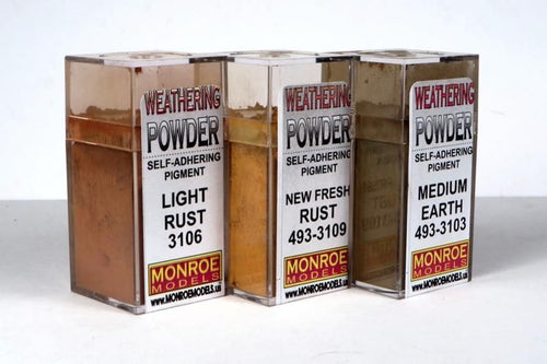 Monroe Model Rust & Dust Weathering Powder Set - 1 Each: Light Rust, New Fresh Rust, Medium Earth