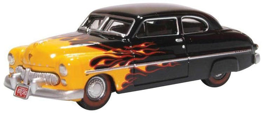 Oxford Diecast HO 1949 Mercury Eight Coupe - Hot Rod (black, yellow flames)