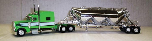 Truck N Stuff HO Peterbilt 389 Sleeper Cab Tractor w/Pneumatic Bulk Trailer - Lime Green, Silver, Chrome