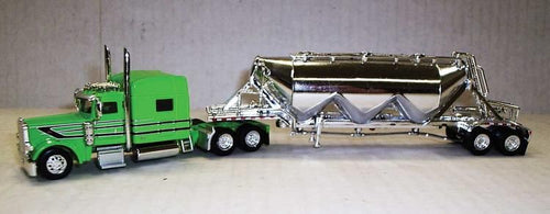 Truck N Stuff HO Peterbilt 389 Sleeper Cab Tractor w/Pneumatic Bulk Trailer - Lime Green, Black, Chrome