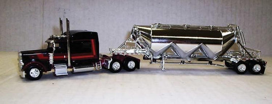 Truck N Stuff HO Peterbilt 389 Sleeper Cab Tractor w/Pneumatic Bulk Trailer - Black, Maroon, Orange, Chrome