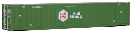 Walthers SceneMaster HO 53' Singamas Corrugated Side Container - Hub Group (green, white, red)