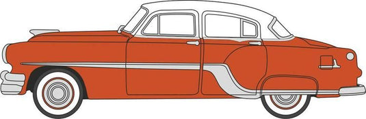 Oxford Diecast HO 1954 Pontiac Chieftain 4-Door Sedan - Coral Red, Winter White