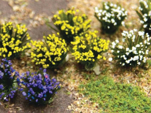 Bachmann HO Purple, Yellow, White Flowering Shrubs - pkg(48)