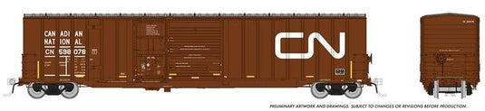 Rapido Trains HO Scale Trenton Works 6348 Boxcar : Canadian National (Yellow safety stripes)