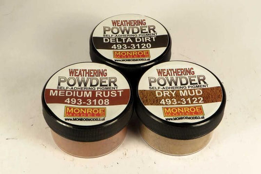 Monroe Model Dirt & Rust Weathering Powder Set - 1 Each: Delta Dirt, Dry Mud, Medium Rust