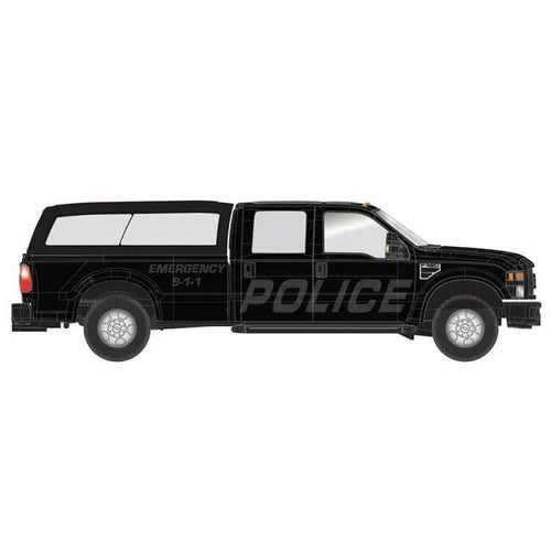 Atlas HO Ford F-350 Crew-Cab Pickup Truck - Stealth Police with Cap (black, silver)