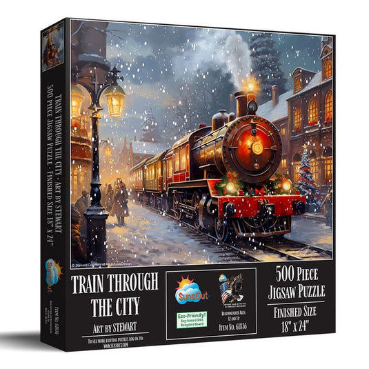 SunsOut Train Through the City Puzzle - 500 Pieces