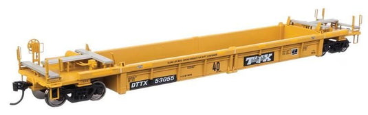 Walthers Mainline HO - Thrall Rebuilt 40' Well Car - Trailer-Train DTTX small black & white TTX logo w/yellow conspicuity stripes