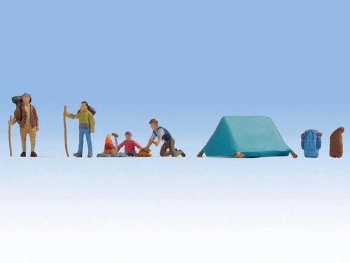 Walthers SceneMaster HO Hikers and Campers - 4 Campers, Tent & Accessories