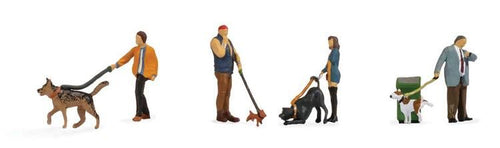Walthers SceneMaster HO People with Dogs - 4 of Each with 1 Garbage Can