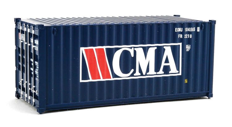 Load image into Gallery viewer, Walthers SceneMaster HO conteneur 20 pi à parois ondulées – CMA CGM (bleu, blanc, rouge) (949-8062)
