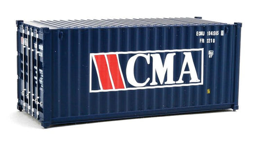 Walthers SceneMaster HO conteneur 20 pi à parois ondulées – CMA CGM (bleu, blanc, rouge) (949-8062)