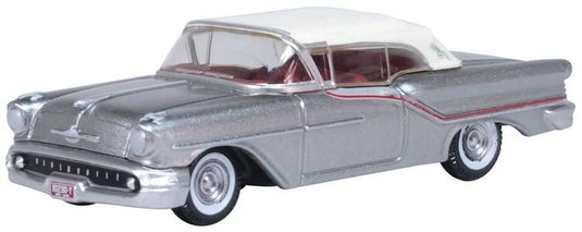 Oxford Diecast HO 1957 Oldsmobile 88 Convertible - Top Up (Juneau Gray, red, white)