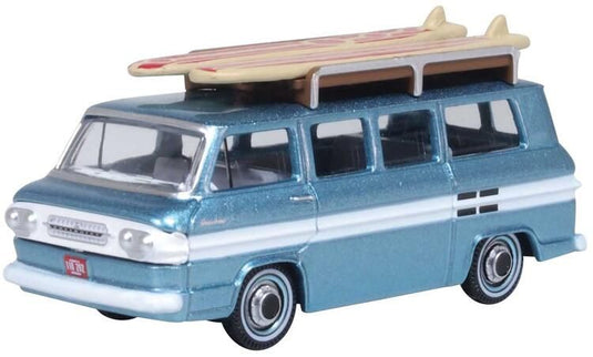 Oxford Diecast HO 1961 Chevrolet Corvair Greenbrier Passenger Van - Tampico Turquoise, Cameo White