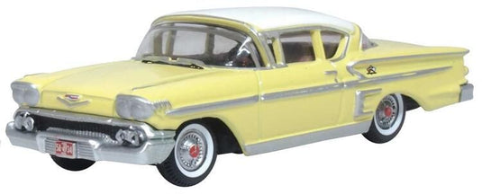 Oxford Diecast HO 1958 Chevrolet Impala Sport Coupe - Colonial Cream, Snowcrest White