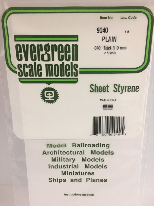 Evergreen Styrene Sheet .040" Tick 6"x12" 2pcs.