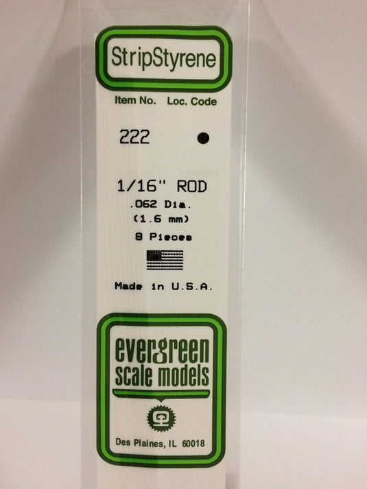Evergreen Tige de styrène – 1/16″ (.063″) (269-222)