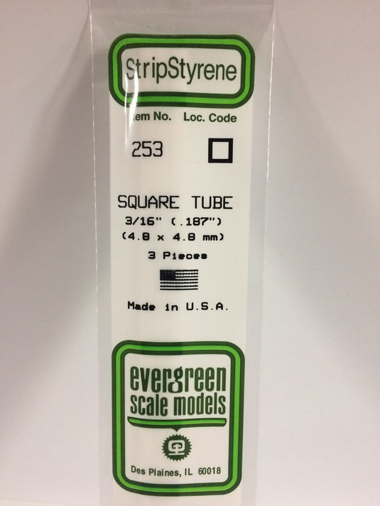 Evergreen Tube carré de styrène – 3/16″ (.188″) (269-253)