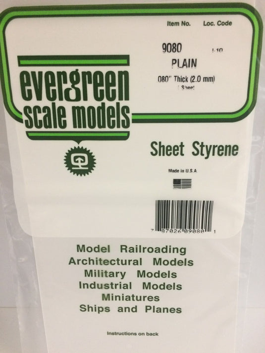 Evergreen Feuille de styrène – .080″, 6″ × 12″ (269-9080)