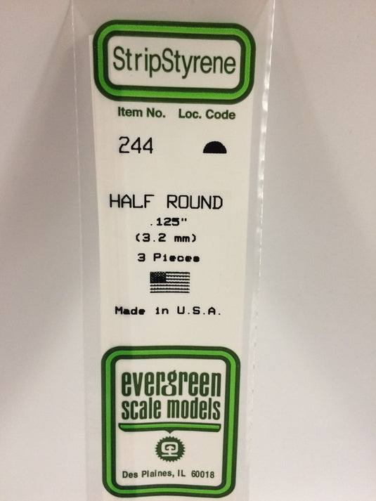 Evergreen Demi-rond de styrène – .125″ (269-244)