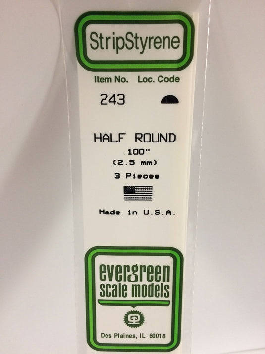 Evergreen Demi-rond de styrène – .100″ (269-243)
