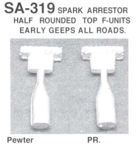 Details West HO Spark Arrestors (Unpainted Metal Castings; 1 Pair) - Half-Round Top for F Units & Early GPs