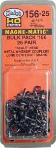 Kadee #156 Whisker(R) Scale Knuckle Couplers - Kit - Magne-Matic(R) -- Long Centerset Shank - 25 Pair