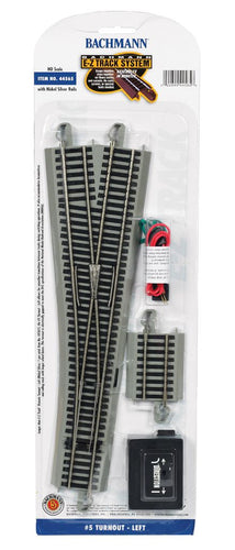 Bachmann HO E-Z Track, Nickel Silver Rail, Gray Roadbed - Remote #5 Turnout Left