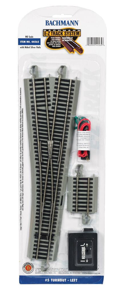 Bachmann HO E-Z Track, Nickel Silver Rail, Gray Roadbed - Remote #5 Turnout Left