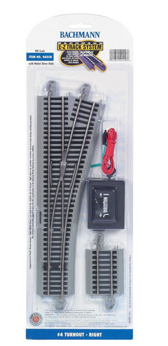 Bachmann HO E-Z Track w/Nickel Silver Rail - Remote #4 Turnout Right