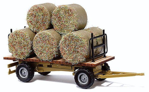 Busch HO Hay Trailer - Assembled -- With Round Baled Load