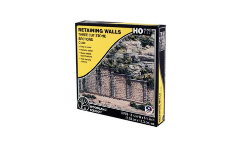 Woodland Scenics HO scale Retaining Wall - Cut Stone Sections pkg(3)