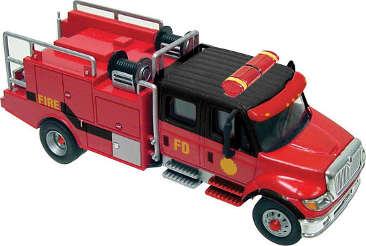 Walthers SceneMaster HO International 7600 2-Axle Crew-Cab Brush Fire Truck - Red, Black