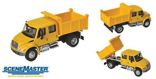Walthers SceneMaster International 4300 Crew Cab Dump Truck - Yellow