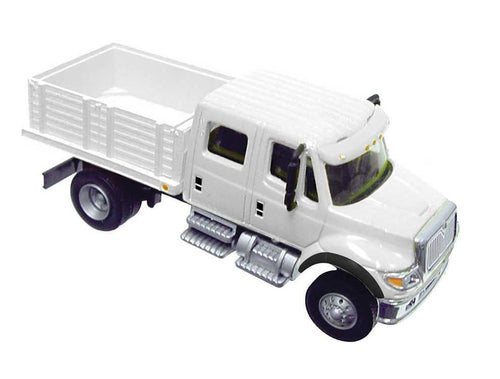 Walthers SceneMaster Inter 7600 2-Axle Crew Cab Truck with Solid Stake Bed - White with Railroad MOW logo decals